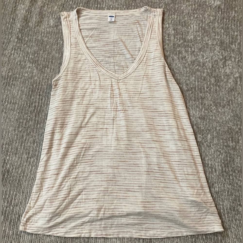 Old Navy Luxe Neutral Striped Swing Tank Top Size Small Soft Knit Oversized
